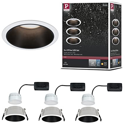 Paulmann 93402 Luminaria empotrable LED Cole redonda incl. 3x6,5 W, foco empotrable regulable, blanco, negro mate, lámpara empotrable, plástico, aluminio zinc, foco de techo 2700 K