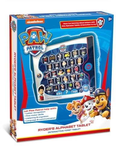 Paw Patrol Toys, Paw Patrol Ryder's Alphabet Tablet Toy for Kids Age 3+, Helps Child Develop Words and Sound Recognition, Listening - Featuring 5 Fun Interactive Activities, Blue