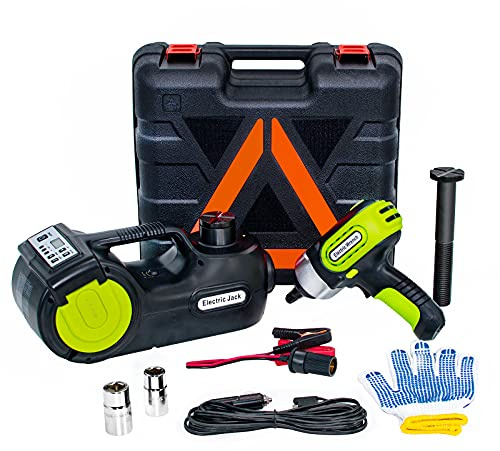 E-HEELP Hydraulic 5 Ton 12V Electric Car Jack Kit - Lifting Range: 15.5-53cm with Impact Wrench & Inflator for SUV, Sedan, MPV with LCD & Tire Pressure Display