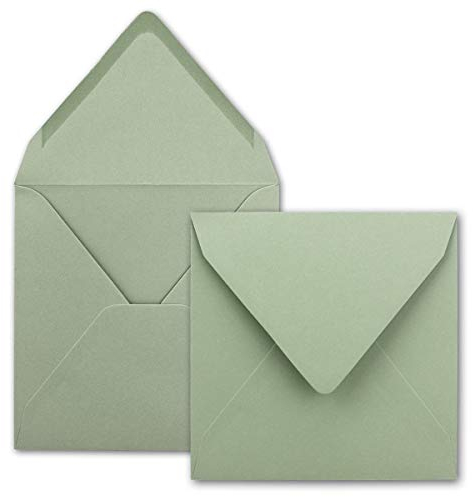 150x Quadratische Briefumschläge in Eukalyptus (Grün) - 15,5 x 15,5 cm - ohne Fenster, mit Nassklebung - 110 g/m² - Für Einladungskarten zu Hochzeit, Geburtstag und mehr - Serie FarbenFroh