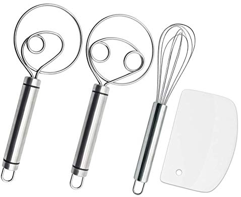 Listenman Dänischer Teig Schneebesen aus Edelstahl, 20,3 cm, inkl. Schneebesen und Schneebesen für Brot, Gebäck oder Pizzateig