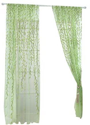 Salix Foglia Modello Della Finestra Salice Pannelli Della Finestra Tende Tende Pura Voile Tulle per Soggiorno Camera Da Letto Balcone 78X39 Pollici (1 pz, Verde)