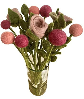 Én Gry & Sif - Filzblumen Strauß Blumen aus Filz - Blumenstrauß - Fair Trade - handgemacht (Rosenrot)
