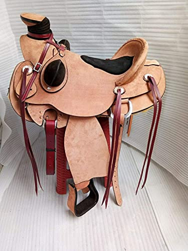 Equestrian Universe Sattel-Sattel aus Naturleder, raues Leder, Western-Stil, strapazierfähig