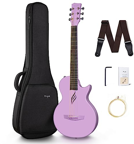 Enya Nova Go Akustikgitarre aus Kohlefaser, 1/2-Größe, Anfänger Gitarre für Erwachsene, Reisen Akustik Gitarre mit Geschenkverpackung, EVA-Gigbag, Gitarrengurt, Reinigungstuch (Violett)
