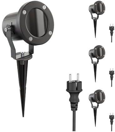 ledscom.de 4 Stück LED Gartenstrahler MIBU schwarz mit Erdspieß für außen, Edelstahl, ohne Leuchtmittel