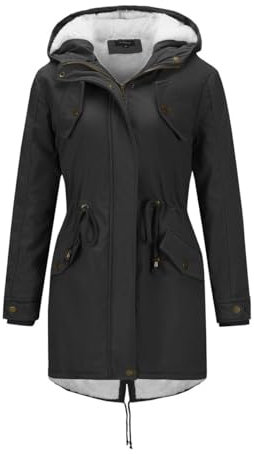 YYNUDA Wintermantel Damen Warm Gefüttert Winter Parka Mittellang Winterjacke Winterparka mit Fellkapuze Dicke Coat Große Größen #337 Schwarz S