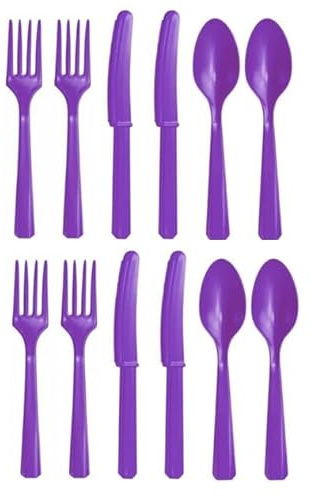 Assorted Plastic Reusable Cutlery Set, Pack of 36 (Purple)