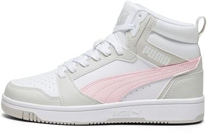 PUMA Unisex Kinder Rebound V6 Mid Jr Sneaker, Puma White Frosty Pink Sedate Gray, 38.5 EU