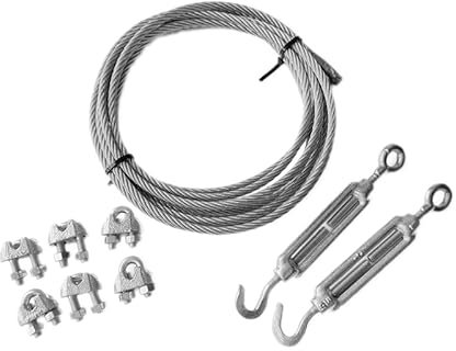 ALFA LOGISTIK Câble métallique de 6 mm d'épaisseur, 50 m de long, lot de câbles en acier avec 6 serre-câbles et 2 tendeurs, kit de câble durable pour tuteur