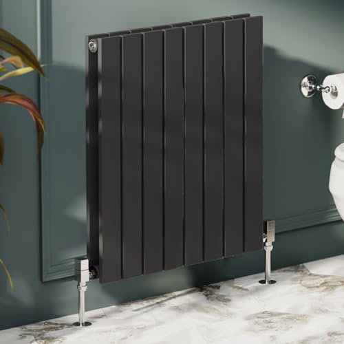 Go Bathrooms Pinta Horizontal Black Radiator 600 x 544mm Flat Panel Horizontal White Double Wall Mounted Slim Designer Radiator