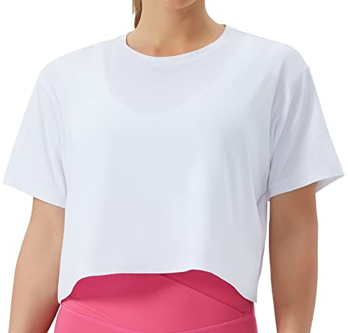 THE GYM PEOPLE Damen Lockeres Sport Crop Top Kurzarm Bauchfrei Yoga Shirt