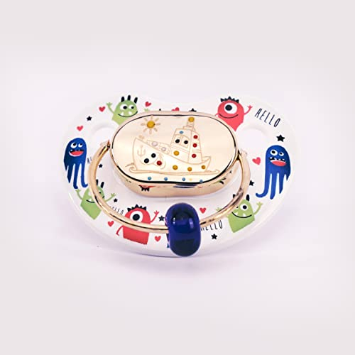 ILYAS GOLD Baby-Schnuller mit 14K 585 Echtes Gold, Perfektes Taufgeschenk - oder Geburtsgeschenk Cosmic Moon
