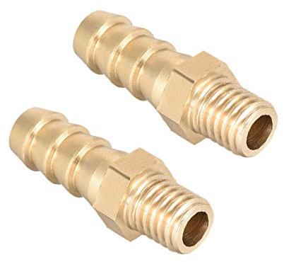 QUARKZMAN Métrico M8-1.25 Macho Rosca a 8mm Púas Latón Lengüeta Manguera Conexión x 2uds Tubo Conector Adaptadores para Manguera Conexión, Conector de Lengüeta de Latón [Dorado Tono]