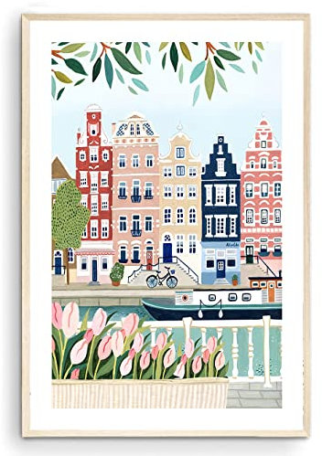 Nationcog Amsterdam Kunstdruck - Niederlande Druck Holland Wandkunst Tulpen Reise Druck Poster - Einweihungsgeschenk (ungerahmt) (40,6 x 61 cm)