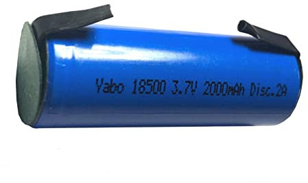 Batteria a Litio 18500 Yabo HQ 3.7V 2Ah 2000mhA con lamelle terminali a saldare - dimensioni:18mmx50mm (CONTROLLARE BENE LE MISURE)