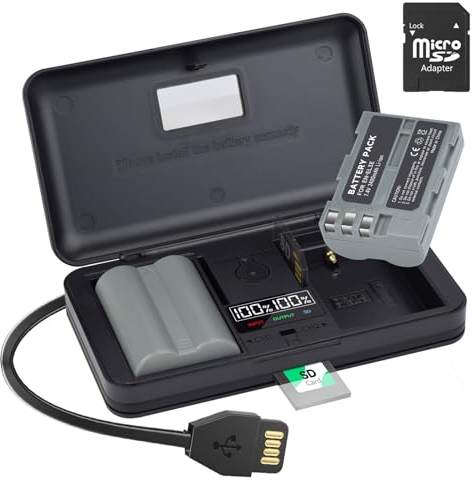 2 EN-EL3E Ersatz Batterie Akku 2400mAh mit LCD Built-in USB Kable Ladegerät with Type C Port für Nikon ENEL3E,ENEL3A, DSLR, D50, D70, D80, D90, D100, D200, D300, D700, D900, D70s, D300S Digital Kamera