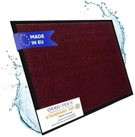 Entrando Hochwertige Schmutzfangmatte 90x300 cm - innen und aussen - liegt flach auf - rutschfest, robust, pflegeleicht - für Flur, überdachten Eingangsbereich (Rot Schwarz)