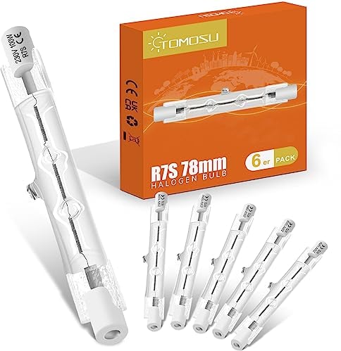 Tomosu 6 Stück R7s Halogenstab 78mm 100W Dimmbar Halogen Leuchtmittel R7s Warmweiß 2800K 1800LM 230V J78 Halogen Fluterlicht für Arbeitsleuchten, Landschaftsleuchten,Stehleuchten