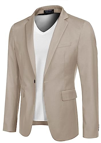 COOFANDY Herren Sakko Sportlich Slim Fit Blazer Anzugjacke 1 Knöpfe Freizeit Sportsakko für Hochzeit Business Klassischer Jackett Männer Klassisch Jacke Khaki L