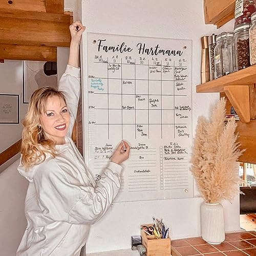 Wunsch Kalender - personalisierter Wandkalender - Hochkant 4-Namen Familienplaner - wiederverwendbarer Kalender aus Acrylglas - Familienplaner abwischbar - Hingucker für jeden Raum