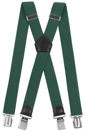 Hosenträger Herren Extra Stark mit Sehr Starken 4 Metall Clip, Hosenträger Herren Breit Lang X Form, Elastisch und Längenverstellbar, Sehr Gut Geeignet für Große oder Schwere Menschen (Dunkelgrün)