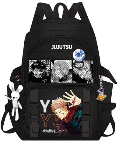 westtrend Anime Jujutsu Kaisen Laptop-Rucksack Fit 15,6 Zoll College Schultasche Wochenendtasche Gojou Satoru Yuuji Trendy Anime Print Rucksack Casual Travel Daypack