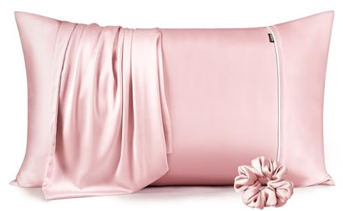Gulokoka Satin Kissenbezug 2er Set, Luxuriös Glänzend wie Seide, 2 Kissenbezüge Rosa 40 x 80 cm