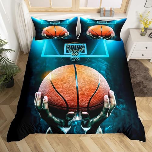 GIENDI Bettwäsche 135x200 3teilig Bettbezug - Basketball Bettwäsche Sets/Kinderbettwäsche mit Reißverschluss, Thema Basketballsport Mikrofaser Bettbezug 135x200cm + 2 Kissenbezug 80x80cm