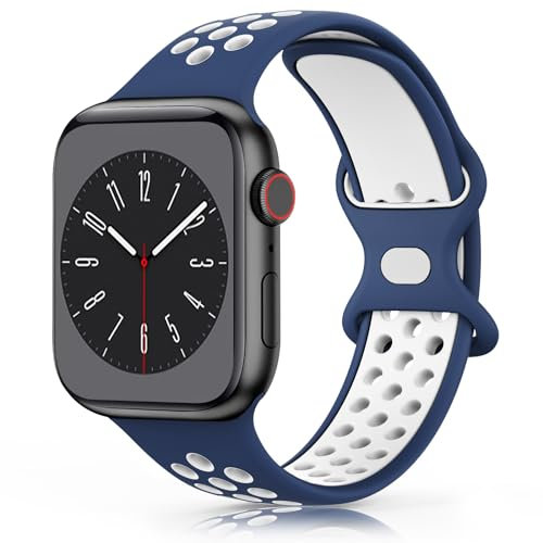 Meliya Cinturino per Apple Watch 45mm 44mm 46mm 49mm 42mm 41mm 40mm 38mm, Cinturino in Silicone per iWatch Series 10 9 8 7 6 5 4 3 2 SE Ultra (Blu/bianco, 42mm(Series 10)/38mm/40mm/41mm)