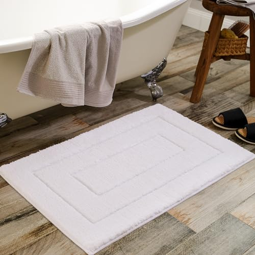 GRANNY SAYS Badezimmerteppich 60x90 cm, Badteppich Weiß, Badvorleger rutschfest, Super Weicher Badematte Waschbar Absorbierend, Badezimmermatte für WC Teppich, Dusche und Toilette, Bathroom Rug