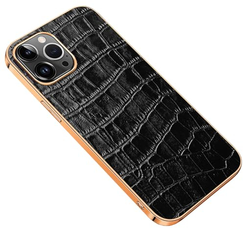 LXURY Leather Case for iPhone 15 Pro Max/15 Pro/15 Plus/15, Crocodile Pattern Phone Cover Ultra Thin Electroplated Edge Stylish Quality Leather Case,Black,15 Pro Max''