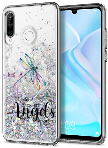 Anreixx Glitter Hülle für Huawei P30 Lite, Niedliche Libelle Muster Silikon-Abdeckung mit glänzenden Sparkle Bling Quicksand & weiche TPU Bumper-Kissen