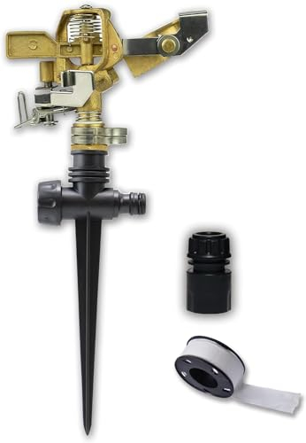 CEASELESLY Aspersor de Césped,Aspersor Riego por Pulso con Piqueta,Aspersor de Metal 360°para Regar Plantas de Césped Flores,para Niños Tiempo de Juego(Regalo Conector rápido + Cinta Impermeable)