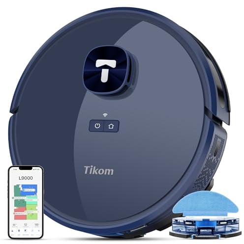 Tikom L9000 Saugroboter mit Wischfunktion, LiDAR Navigation, 4000Pa Staubsauger Roboter, 150Mins Max, Selbstaufladend, WLAN, 14 No-Go-Zonen, für Tierhaare, Teppich, Hartboden