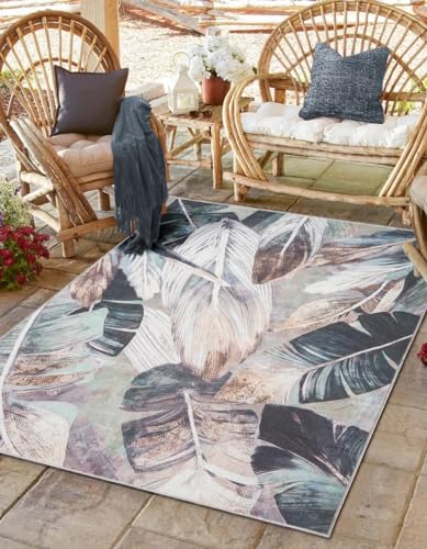 MY-RUG Outdoor Teppich wetterfest Balkon Terrasse Garten Lagu 160x230cm, Maschinen waschbar bis 30Grad, Abstraktes modernes Boho Ethno Muster Design
