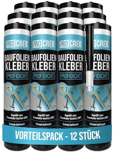 PROCREA® 12x Premium Folienkleber für Dampfsperre Profidicht [Luftdicht nach DIN 4108] Dauerelastische Kleb- & Dichtmasse für Dampfbremsen, Dampfsperrfolien in Profi-Qualität - Made In Germany
