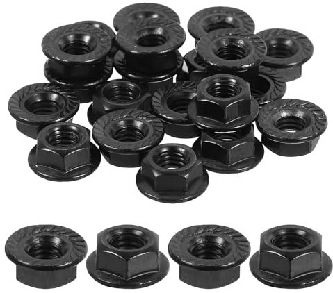 QUARKZMAN Tuercas Autoblocantes Hexagonales con Brida Estriada M6x1.0mm, 20 Piezas de Acero Inoxidable 304, Tuerca Métrica Hexagonal Antideslizante, Rosca Completae, Negro