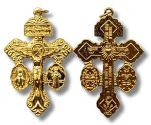 OVUNQUE PROTEGGIMI Croce crocifisso del Perdono. Color Oro. Ciondolo religioso. Medaglia Madonna Miracolosa. Medaglia San Benedetto. From Italy. (1)