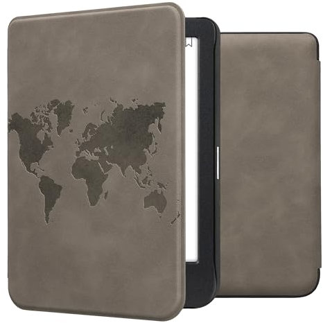 kwmobile Custodia eReader Compatibile con Kobo Clara BW/Colour Cover - eBook Reader Flip Case - Cover eReader Magnetica Pelle PU Sagoma Mondo