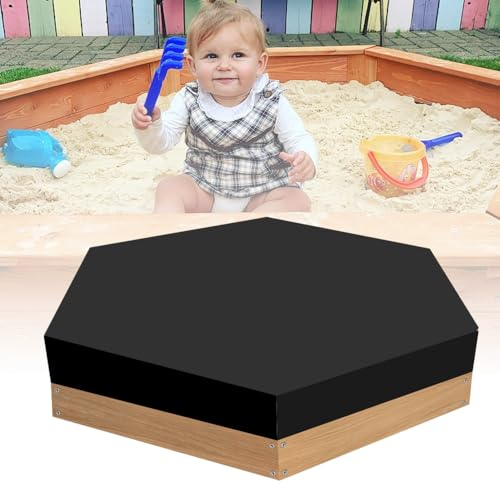 NAROSEBE Couverture Hexagonale pour Bac à Sable, Housse de Protection en Tissu Oxford Noir, 140 x 110 x 20 cm, Imperméable et Résistant aux UV