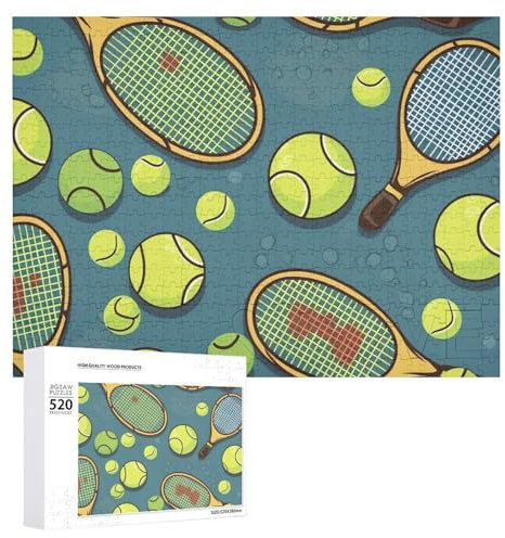 520 Piece Jigsaw Puzzle - Funny Tennis Racquets and Tennis Balls Picture Puzzles for Adults Challenging Puzzle Personalized Wooden Puzzle Photo Puzzle Gifts 20.5 X 15