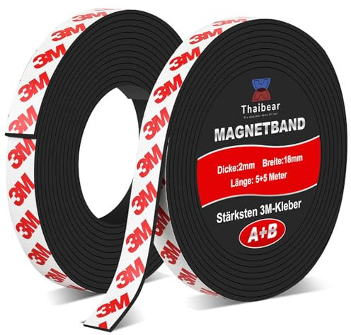 Thaibear Magnetband selbstklebend A+ B, Magnetband für Fliegengitter (5+5 Meter) | Magnetstreifen selbstklebend mit extra starkem 3M-VHB Kleber I Magnetklebeband mit gegenseitiger Anziehung