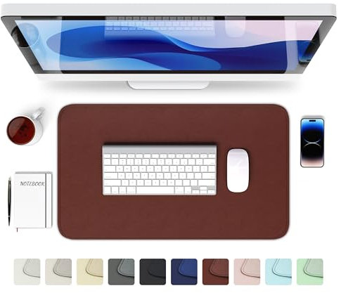 GOMIN Schreibtischunterlage 60x35cm - PU Leder Mauspad Wasserfest & Rutschfest - Laptop Tischunterlage Groß - Leicht zu reinigende Schreibunterlage - Mousepad XXL für Büro und Home-Office - Braun