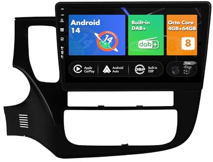 SXAUTO [Built-in DAB] Android 13 Autoradio für Mitsubishi Outlander (2012-2018) - CarPlay Android Auto - Kamera + MIC - 4G+64G - 360-CAM Lenkradsteuerung WIFI Bluetooth - 2 Din IPS 10.1 Zoll Octa-Core