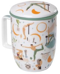 TEA SHOP - Taza de Té o Infusiones con filtro, infusor y tapa - Mug Harmony Yoga Balance - Fabricada en Porcelana con diseño exclusivo y original