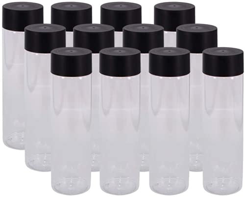 12 Pack Clear PET Plastic Juice Bottles with Black Lids Reusable Smoothie Bottles for Homemade Juice Drinks and Milk 300ML Capacity