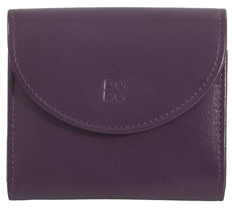DUDU Damen Slim Echtleder Mini Geldbörse mit Reißverschluss, Knopfverschluss, kompakte Bunte Geldbörse Deep Purple