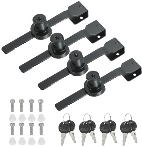 PATIKIL Sliding Glass Cabinet Lock, 4Pcs Keyed Different Zinc Alloy Single Swing Showcase Lock No Drill Glass Door Lock for 8mm Glass Door, Black