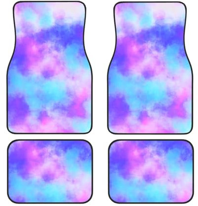 IUBBKI Fußmatten fürs Auto vorne und hinten in leuchtenden Batikfarben, Automatten, komplettes Set mit 4 Teppichen, Allwetterschutz